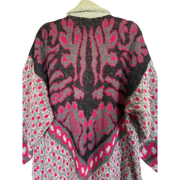 Vintage Cervelle Wool Blend Cardigan Coat - Chunky Knit, Bold 80s Print, Size M - Picture 4 of 6